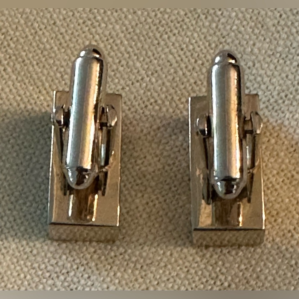 Dante Cufflinks Geometric Retangular 3D Cufflinks Silver tone vintage - Picture 7 of 10